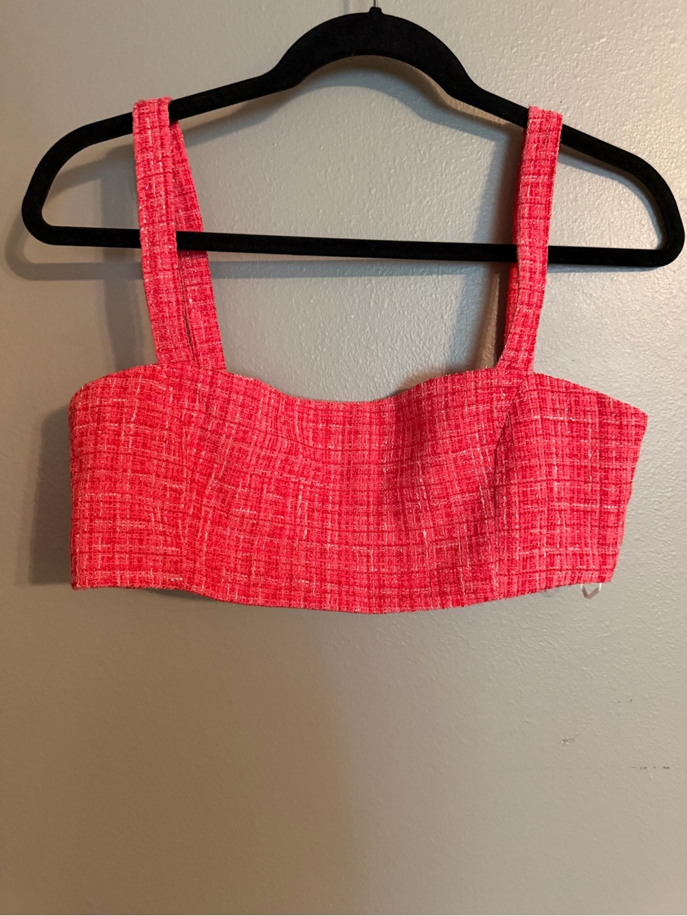 Hello Molly Hot Pink Tweed Bustier Crop Top NWT Size L 12